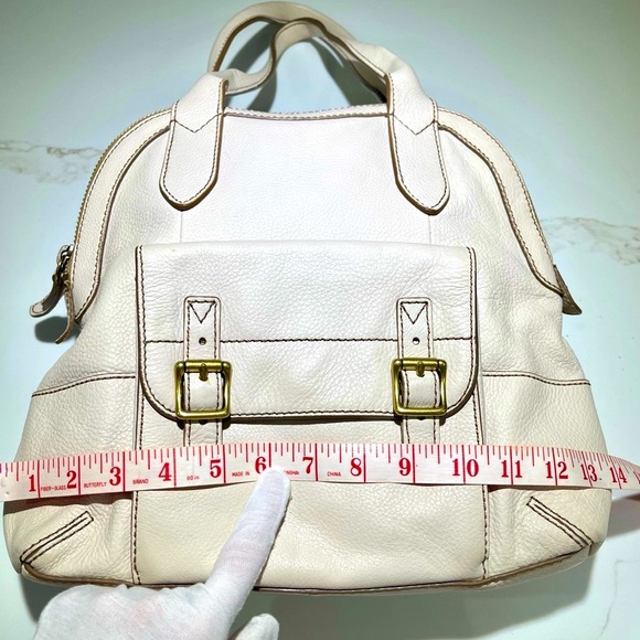 FOSSIL Bag & FREE Wallet, Tate Dome Shoulder Satchel, Cream and Green Wallet - Picture 6 of 17